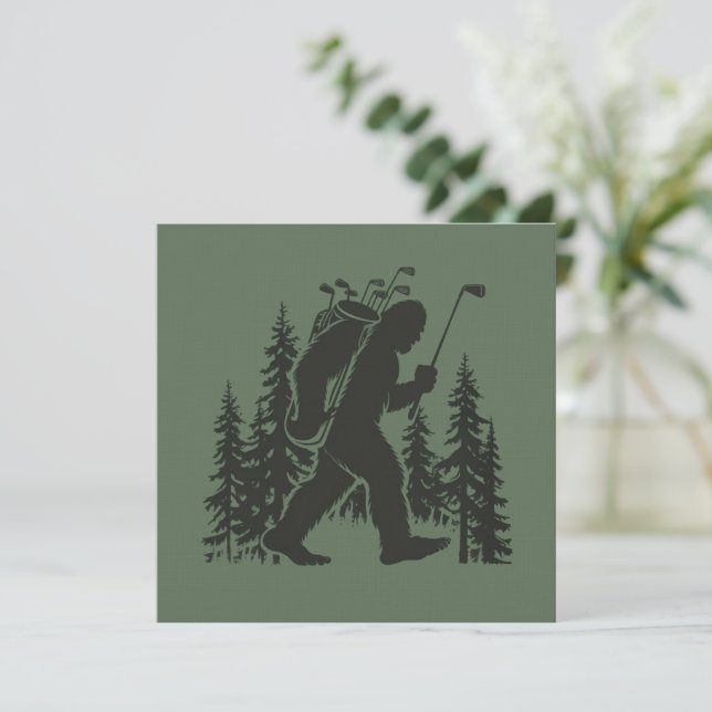 Bigfoot Golfer Tree Funny Sasquatch Golfing Golf Invitation (Standing Front)