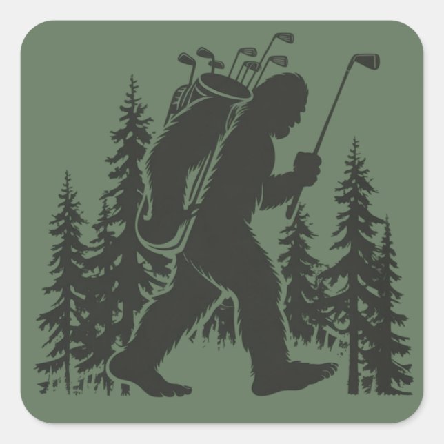 Bigfoot Golfer Tree Funny Sasquatch Golfing Golf Square Sticker (Front)
