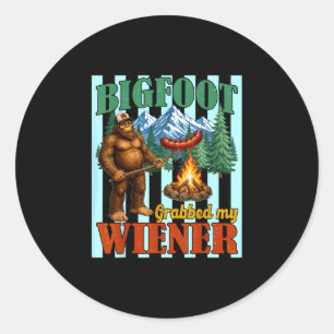 Bigfoot grabbed wiener funny sasquatch joke men classic round sticker