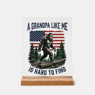 Bigfoot Grandpa Vintage American Flag Shirt Design Acrylic Sign