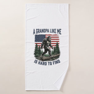 Bigfoot Grandpa Vintage American Flag Shirt Design Bath Towel