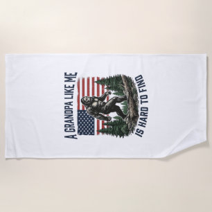 Bigfoot Grandpa Vintage American Flag Shirt Design Beach Towel