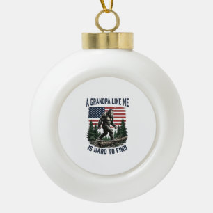 Bigfoot Grandpa Vintage American Flag Shirt Design Ceramic Ball Christmas Ornament
