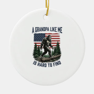 Bigfoot Grandpa Vintage American Flag Shirt Design Ceramic Ornament