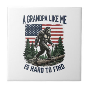 Bigfoot Grandpa Vintage American Flag Shirt Design Ceramic Tile