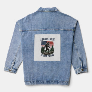 Bigfoot Grandpa Vintage American Flag Shirt Design Denim Jacket