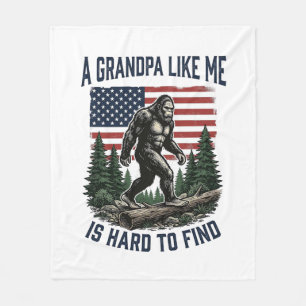 Bigfoot Grandpa Vintage American Flag Shirt Design Fleece Blanket