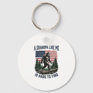 Bigfoot Grandpa Vintage American Flag Shirt Design Key Ring