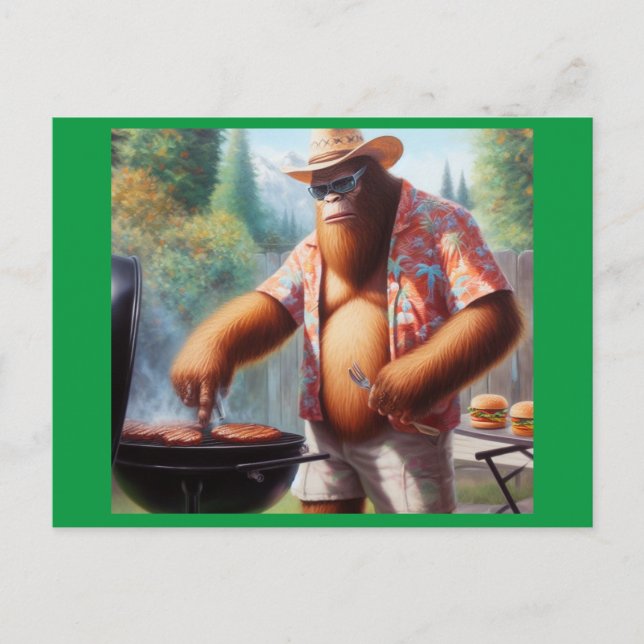 Bigfoot Grilling Burgers Postcard (Front)