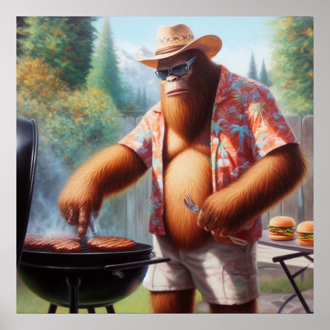 Bigfoot Grilling Burgers Poster (Front)