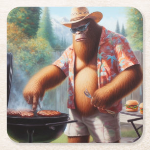 Bigfoot Grilling Burgers Square Paper Coaster