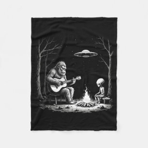 Bigfoot Guitar Tee Campfire Alien Ufo Camping Sasq Fleece Blanket