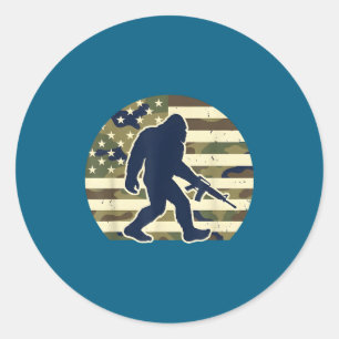 Bigfoot gun owner camo us american flag sasquatch classic round sticker