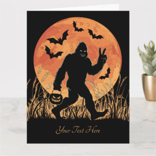 Bigfoot Halloween Orange and Black Personalizable Card