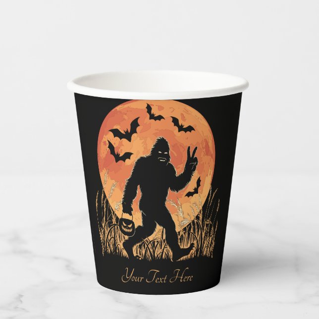 Bigfoot Halloween Orange and Black Personalizable Paper Cups (Front)