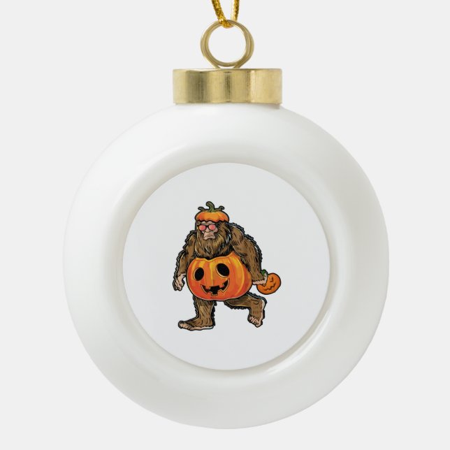 Bigfoot Halloween Pumpkin halloween Ceramic Ball Christmas Ornament (Front)