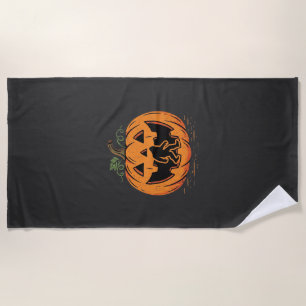 Bigfoot Halloween Pumpkin Silhouette Design_1 Beach Towel