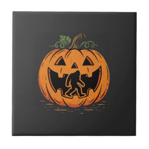 Bigfoot Halloween Pumpkin Silhouette Design_1 Ceramic Tile