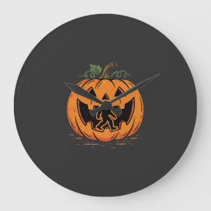 Bigfoot Halloween Pumpkin Silhouette Design_1 Large Clock