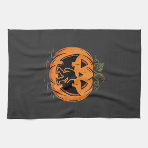Bigfoot Halloween Pumpkin Silhouette Design_1 Tea Towel