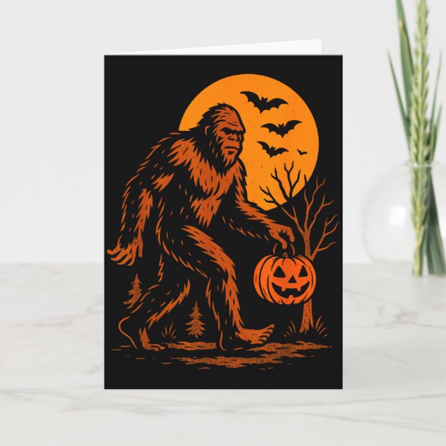 Bigfoot Halloween Sasquatch Jack O Lantern  Card (Front)