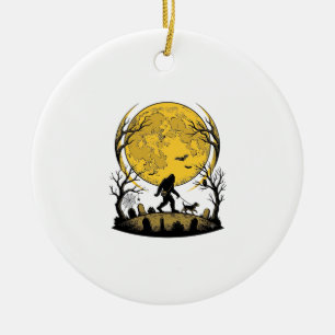 Bigfoot Halloween Shirt Full Moon Dog Walk_1 Ceramic Ornament