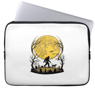 Bigfoot Halloween Shirt Full Moon Dog Walk_1 Laptop Sleeve