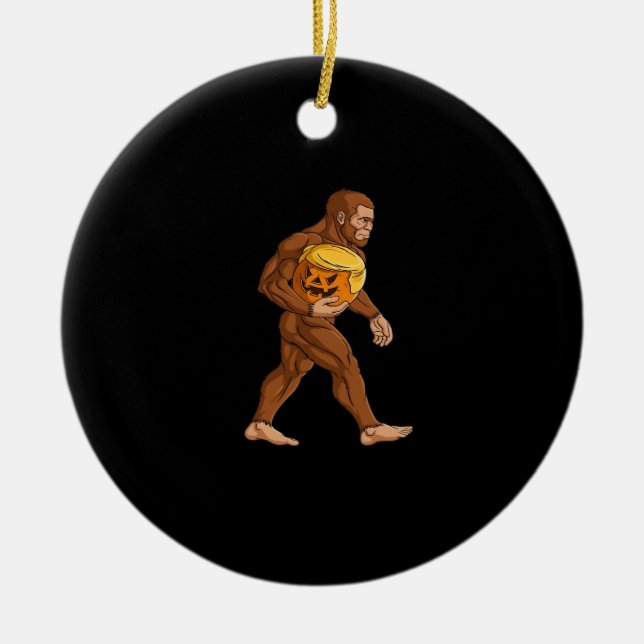 Bigfoot Halloween Trumpkin Pumpkin Classic Ceramic Ornament (Front)