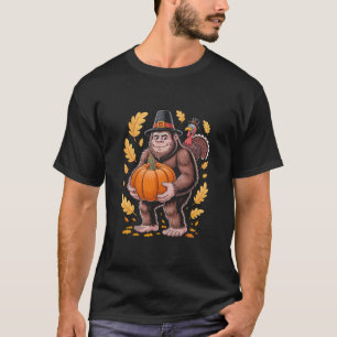 Bigfoot Hat Carrying Pumpkin With Turkey Autumn Le T-Shirt