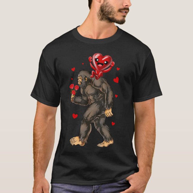 Bigfoot Heart Funny Sasquatch Valentines Day T-Shirt (Front)