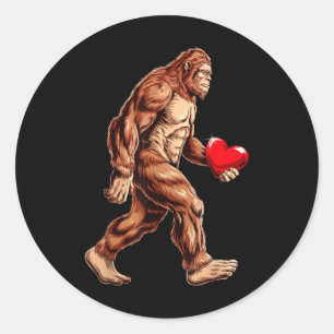 Bigfoot Heart Funny Valentines Day Boys Kids Sasqu Classic Round Sticker