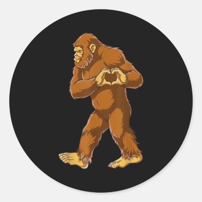 Bigfoot Heart Hands Funny Sasquatch Lover Valentin Classic Round Sticker (Front)