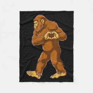 Bigfoot Heart Hands Funny Sasquatch Lover Valentin Fleece Blanket