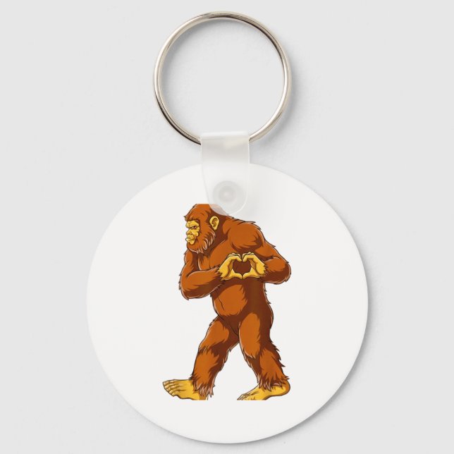 Bigfoot Heart Hands Funny Sasquatch Lover Valentin Key Ring (Front)