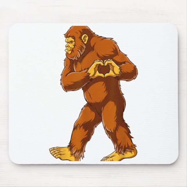 Bigfoot Heart Hands Funny Sasquatch Lover Valentin Mouse Pad (Front)