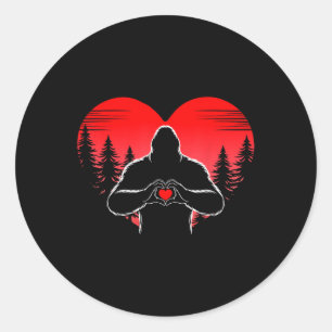 Bigfoot Heart Happy Valentines Day Sasquatch Love  Classic Round Sticker