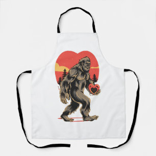 bigfoot heart valentines day apron