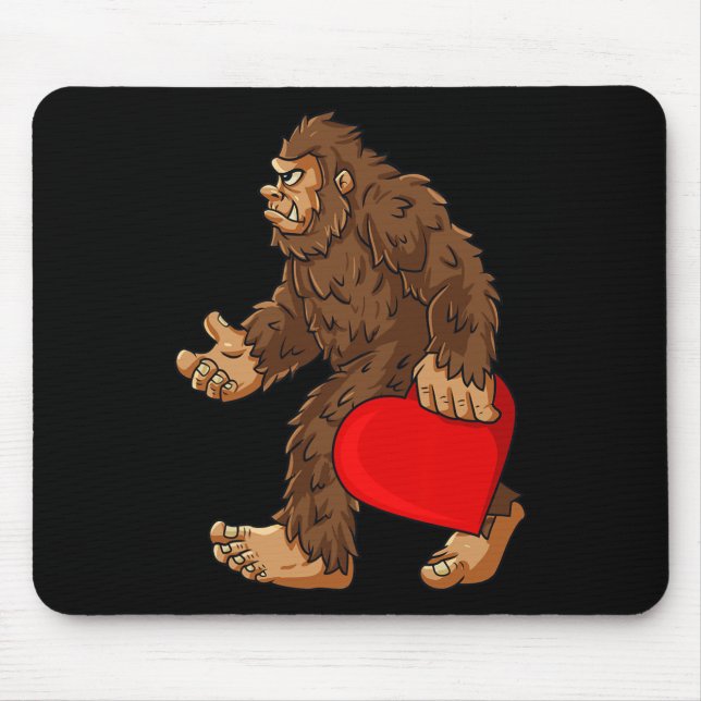 Bigfoot Heart Valentine's Day Boys Girls Kids Sasq Mouse Pad (Front)
