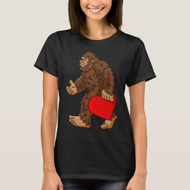 Bigfoot Heart Valentine's Day Boys Girls Kids Sasq T-Shirt (Front)