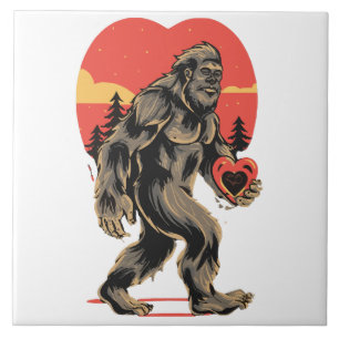 bigfoot heart valentines day ceramic tile