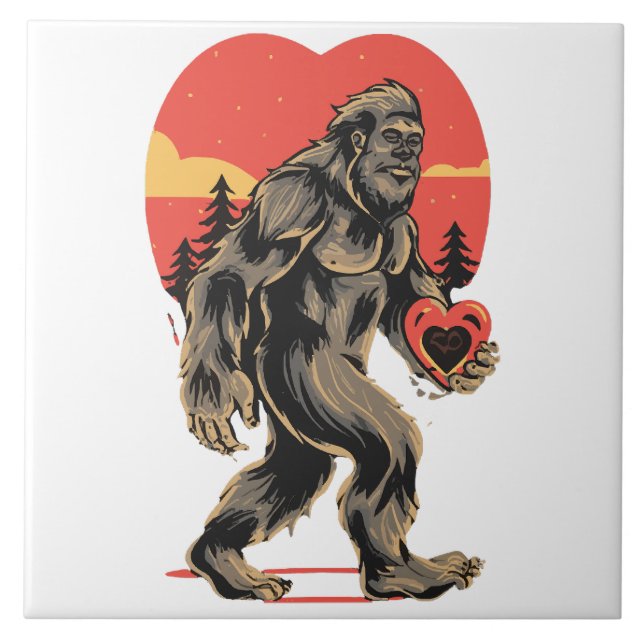 bigfoot heart valentines day ceramic tile (Front)