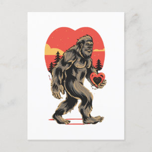 bigfoot heart valentines day holiday postcard