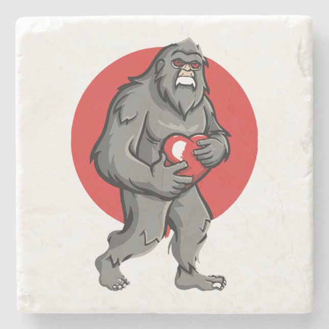 bigfoot heart valentines day stone coaster (Front)