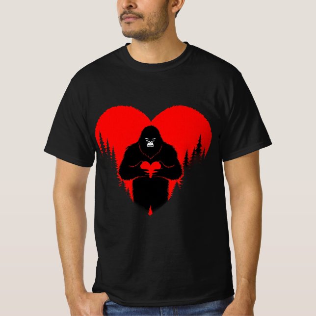 Bigfoot Heart Valentines Day Unisex Tee, Love  T-Shirt (Front)