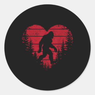 Bigfoot Heart Valentines Sasquatch Love Forest Men Classic Round Sticker