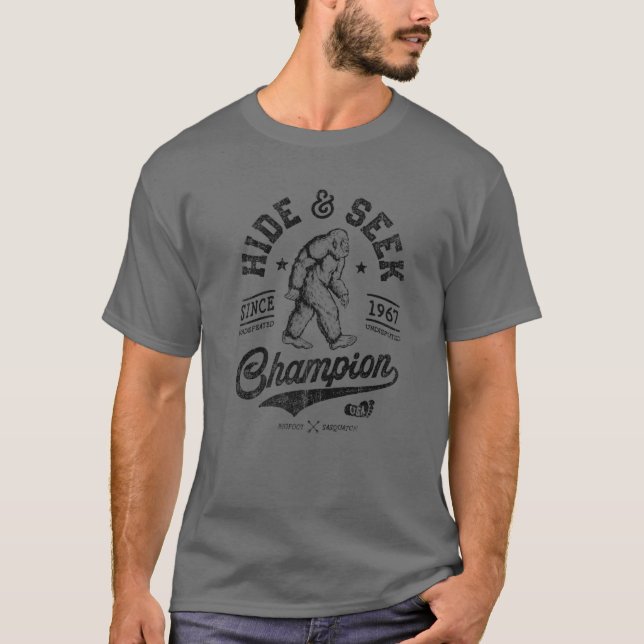 Bigfoot Hide And Seek Champion Funny Sasquatch Ret T-Shirt (Front)