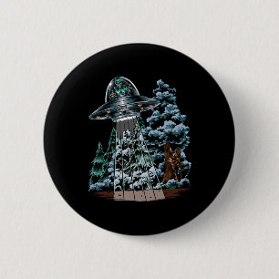 Bigfoot Hiding From Alien In A UFO Behind A Tree F 6 Cm Round Badge