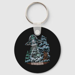 Bigfoot Hiding From Alien In A UFO Behind A Tree F Key Ring