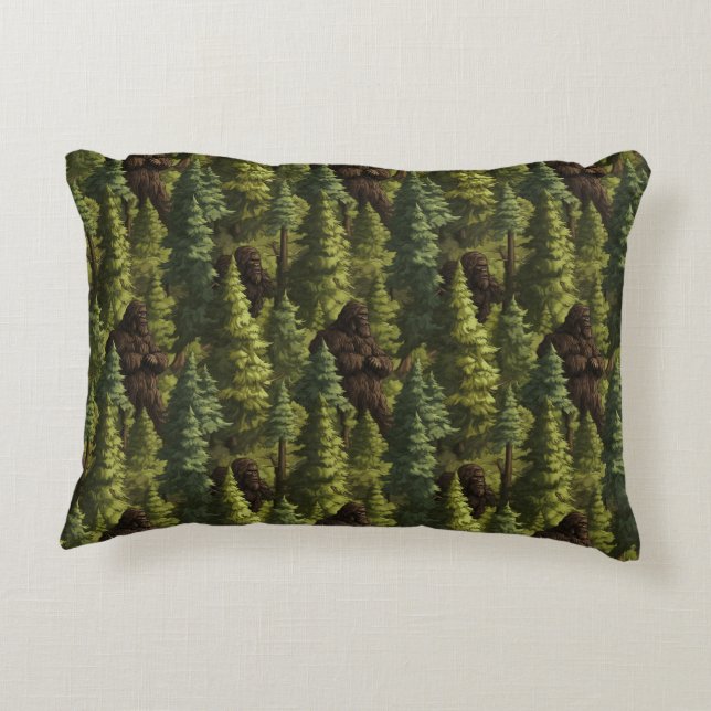 Bigfoot Hiding In A Pine Tree Forest Decorative Cushion (Back)