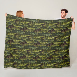 Bigfoot Hiding In A Pine Tree Forest Fleece Blanket